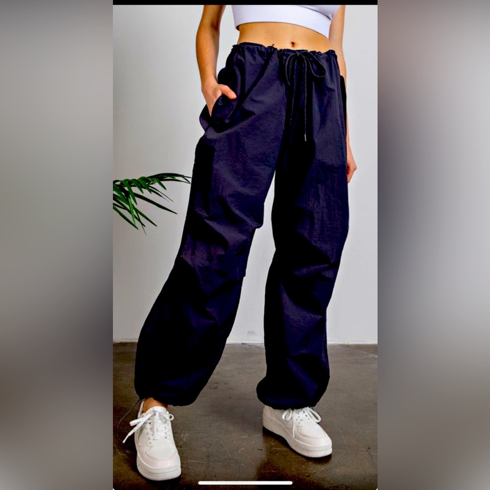 Rae Mode Parachute Pull On Utility Pant Size Small Drawstring Waist Active Black